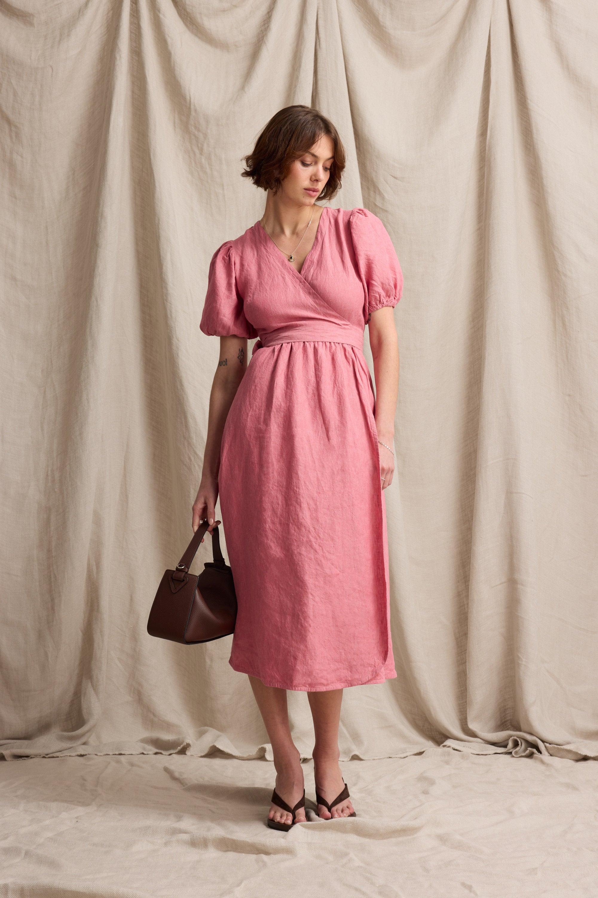 Sara Linen Wrap Dress